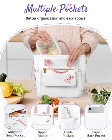 GLORIEROO deluxe flora lunch bag removable crossbody strap in use