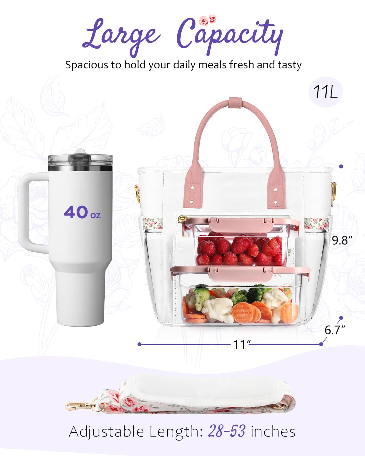 GLORIEROO deluxe flora lunch bag strap attachment for versatile carrying