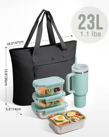 GLORIEROO tote interior capacity fits multiple lunch boxes and snacks.
