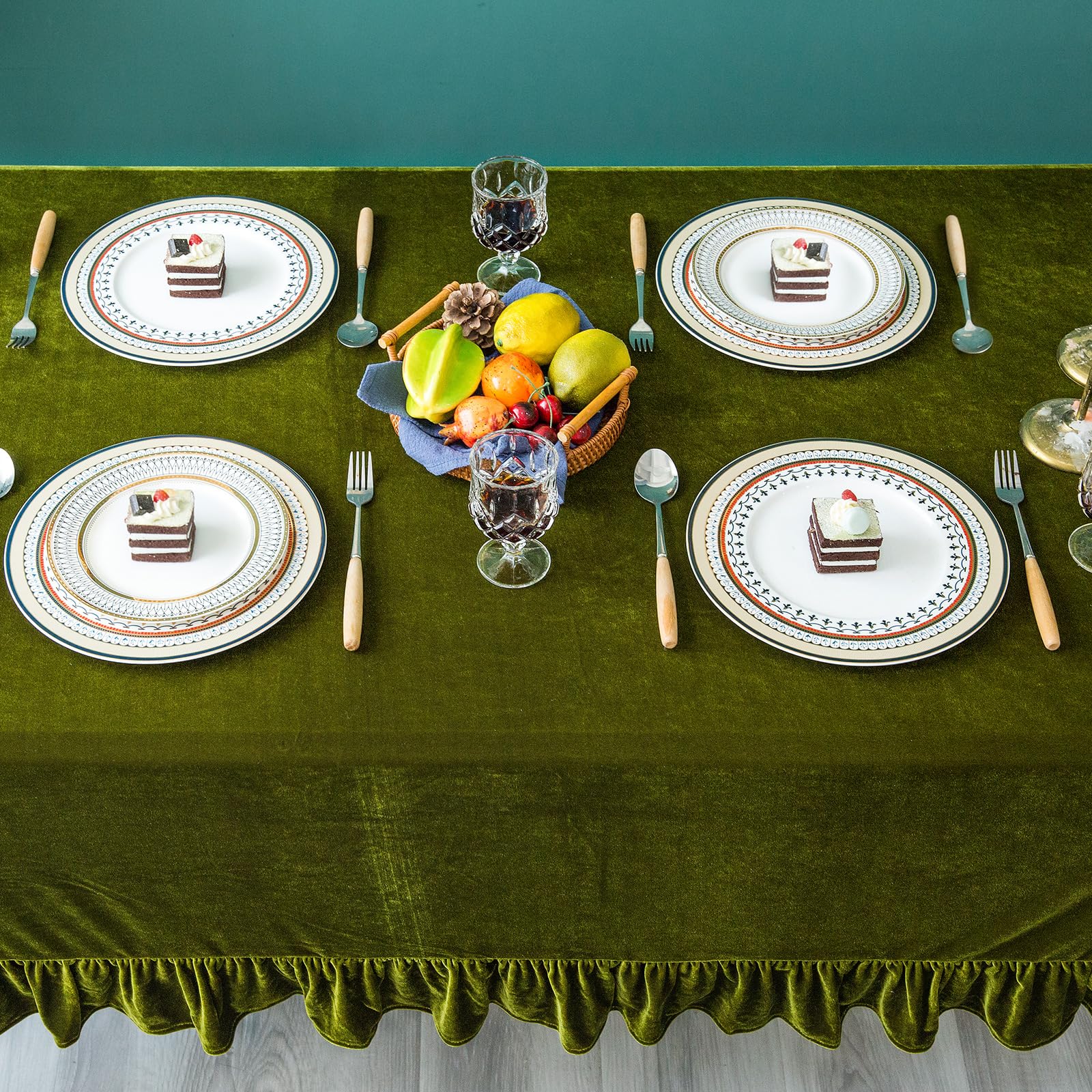 GLORY SEASON velvet tablecloth on dining room setup invites comfortable, sophisticated meals.