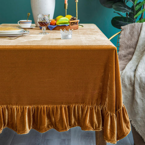 GLORY SEASON velvet tablecloth close-up texture with rich color under light