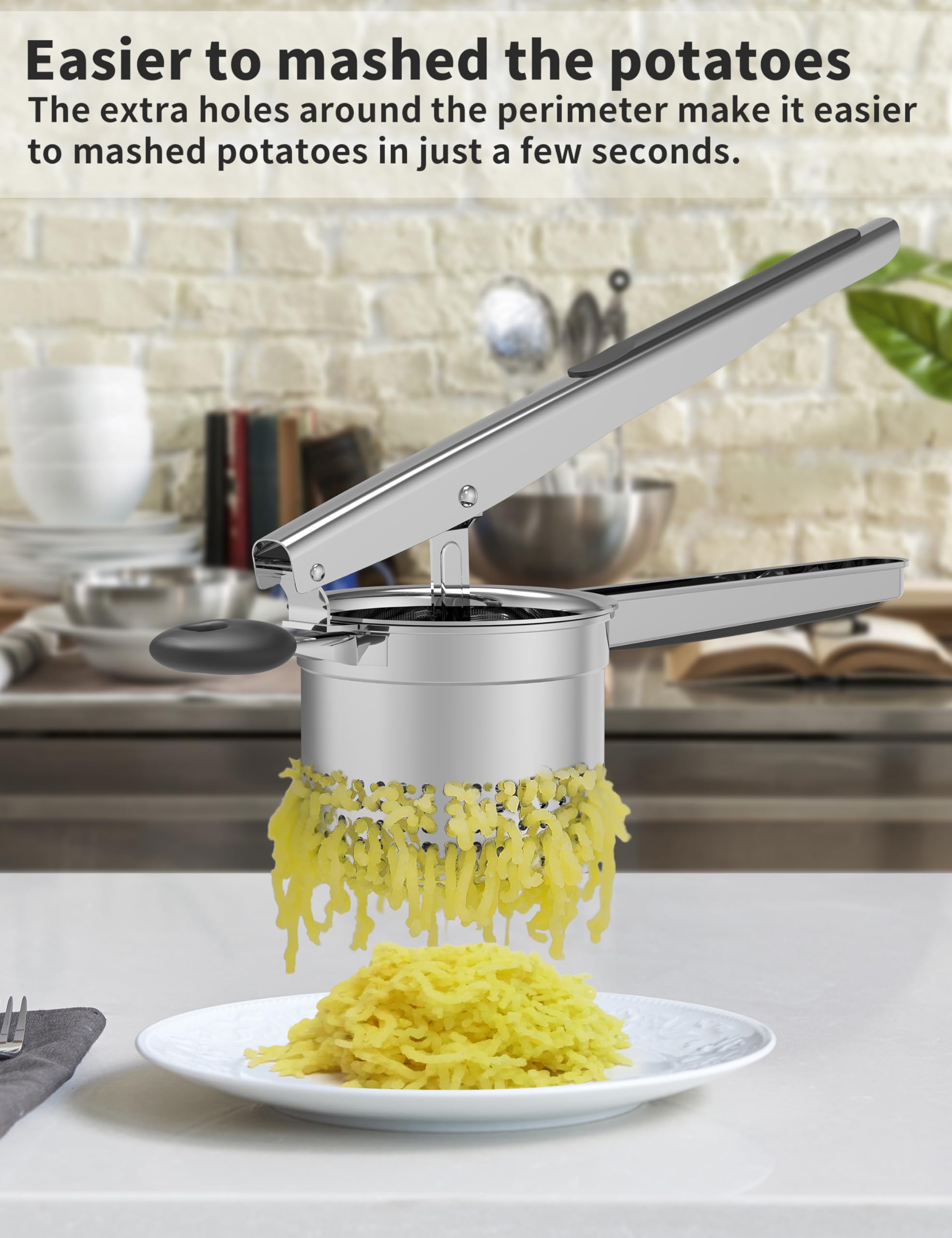 GloTika ergonomic handle potato ricer for comfortable leverage