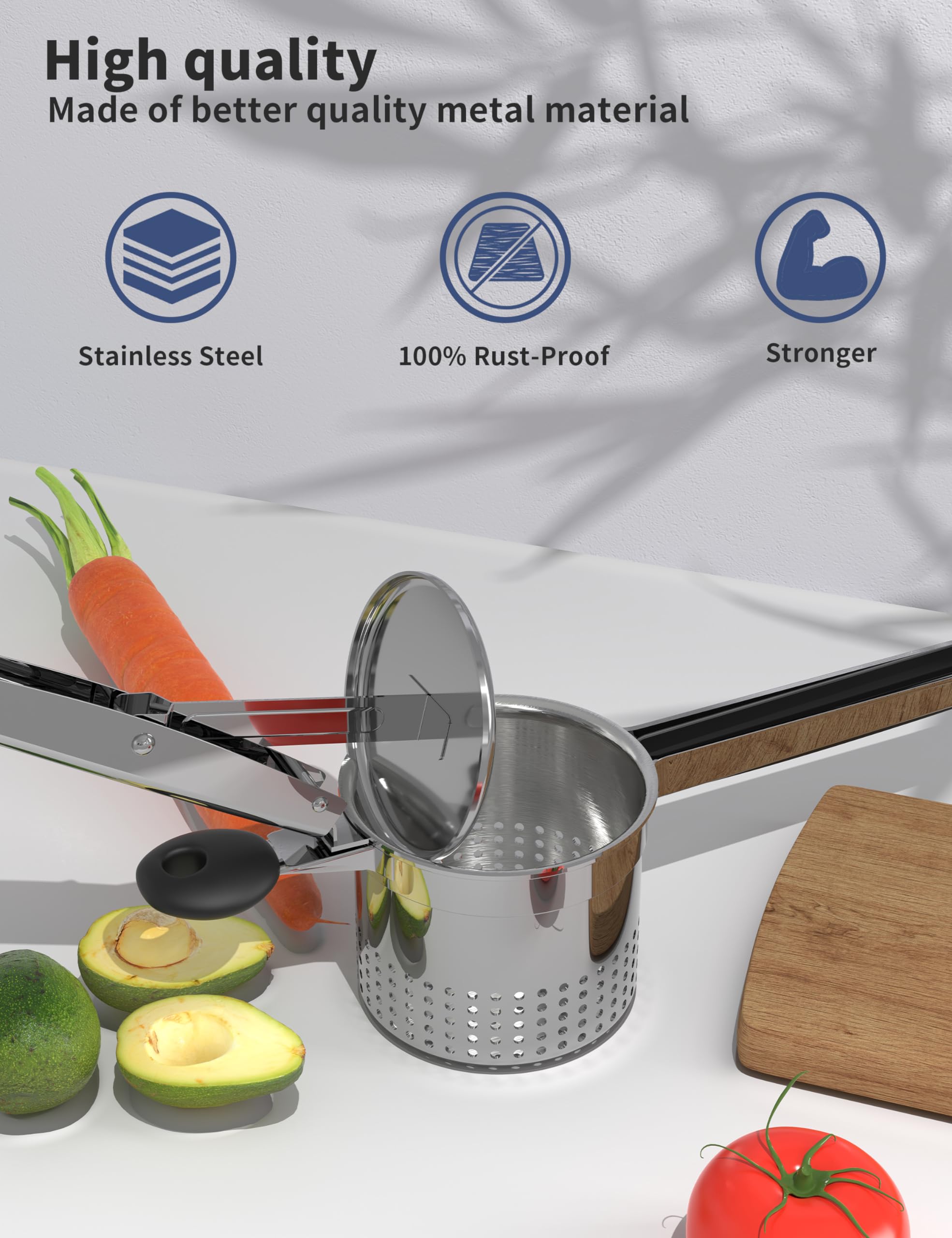 GloTika stainless steel potato ricer is rust-proof and durable