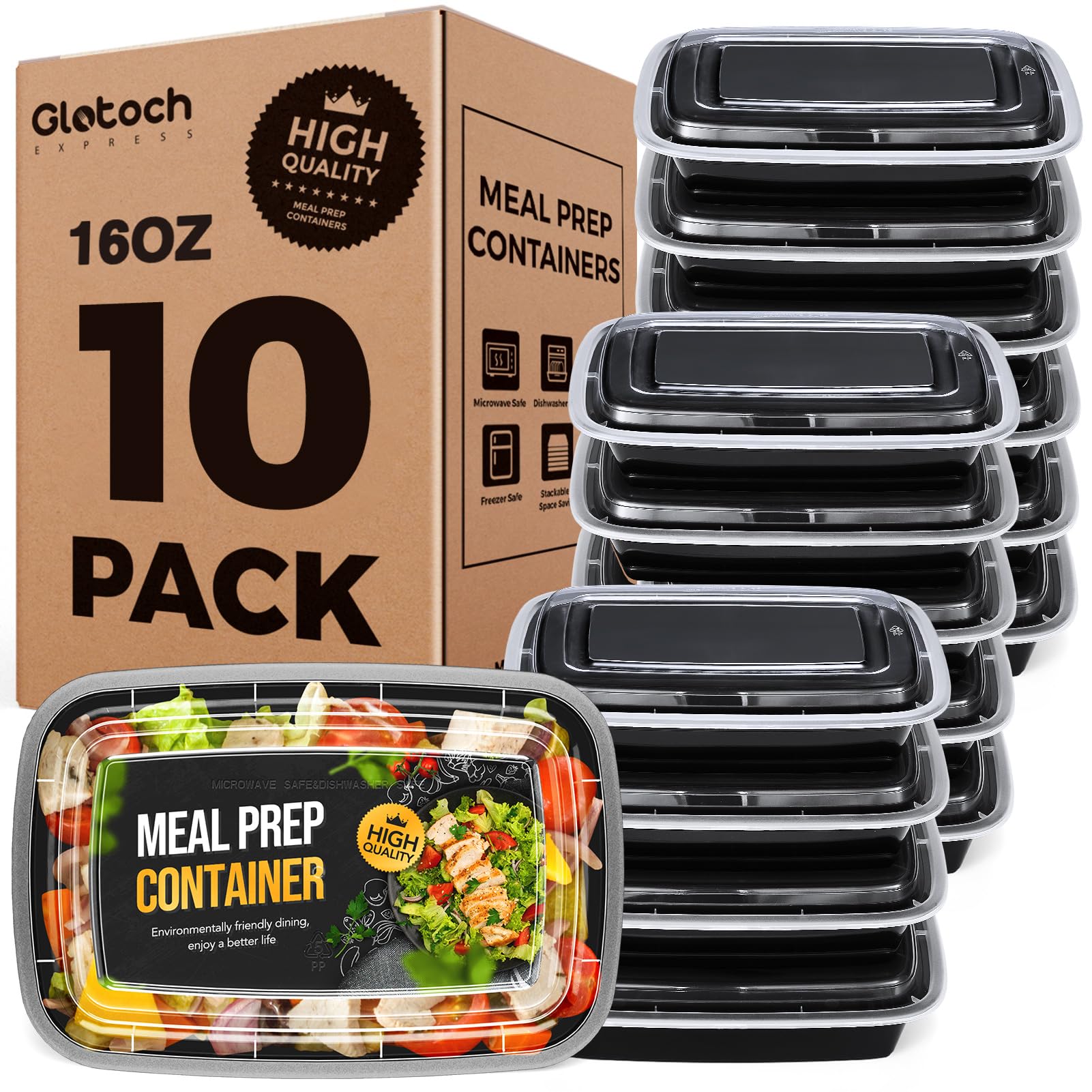 Glotoch Express 16oz meal prep containers with sturdy lids for organized meals.