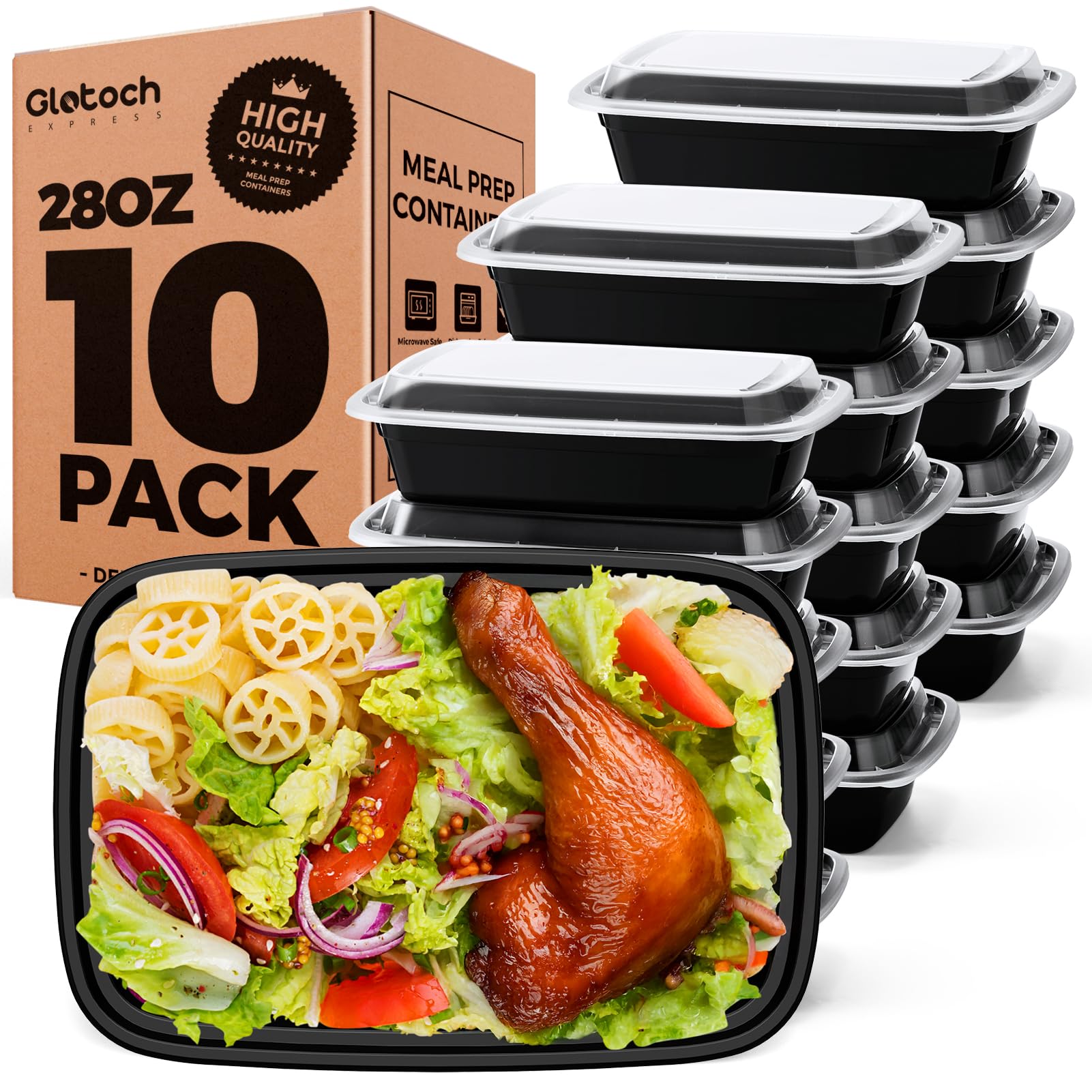 Glotoch Express 28oz meal prep container with lids, microwave-safe for reheating leftovers.