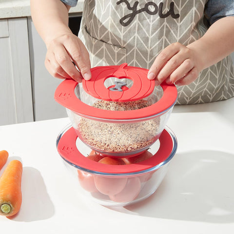 Bright red lid adds color to kitchen storage