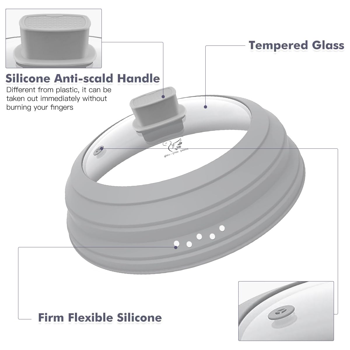 GLOU-GLOU GOOSE GGG tempered glass dome provides durable, safe coverage for microwaved meals.