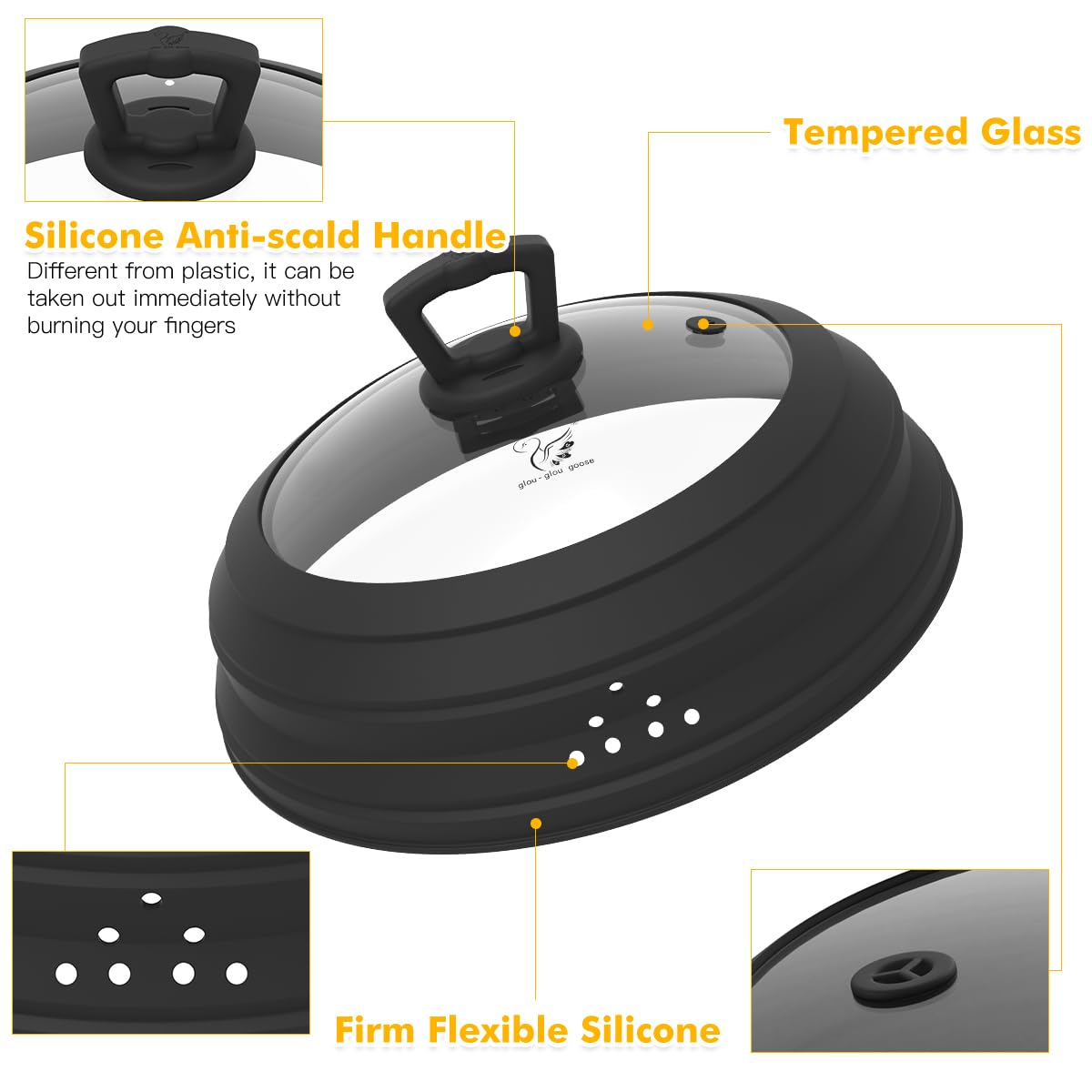 GLOU-GLOU GOOSE GGG tempered glass lid offers a clear view while steaming meals.