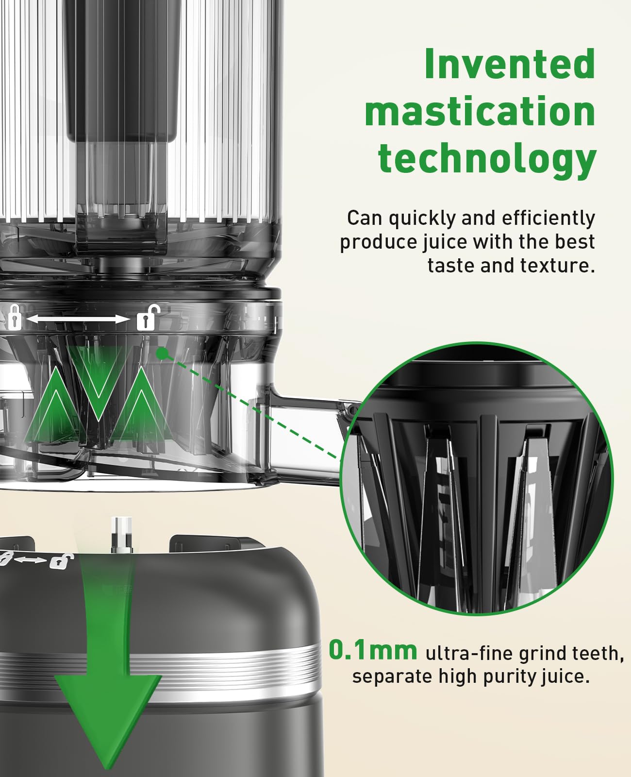 GlowWise easy-clean six-part design speeds up cleanup after juicing.