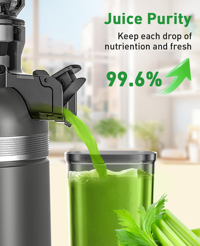 GlowWise large feed chute makes juicing whole produce effortless.