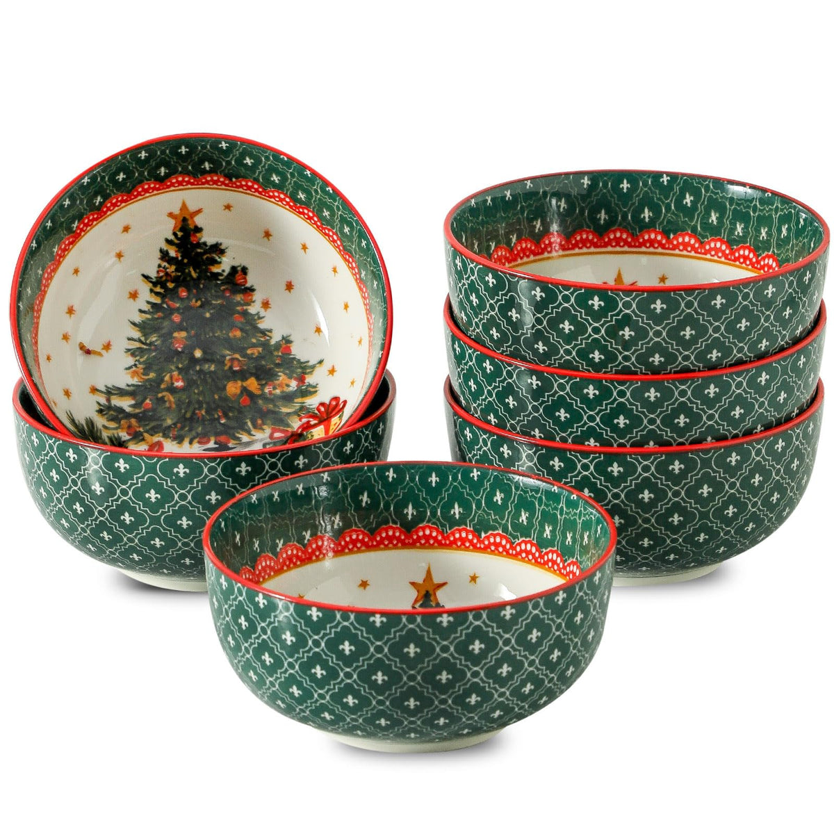 Glowworm Christmas tree design bowls, festive table setting for family meals