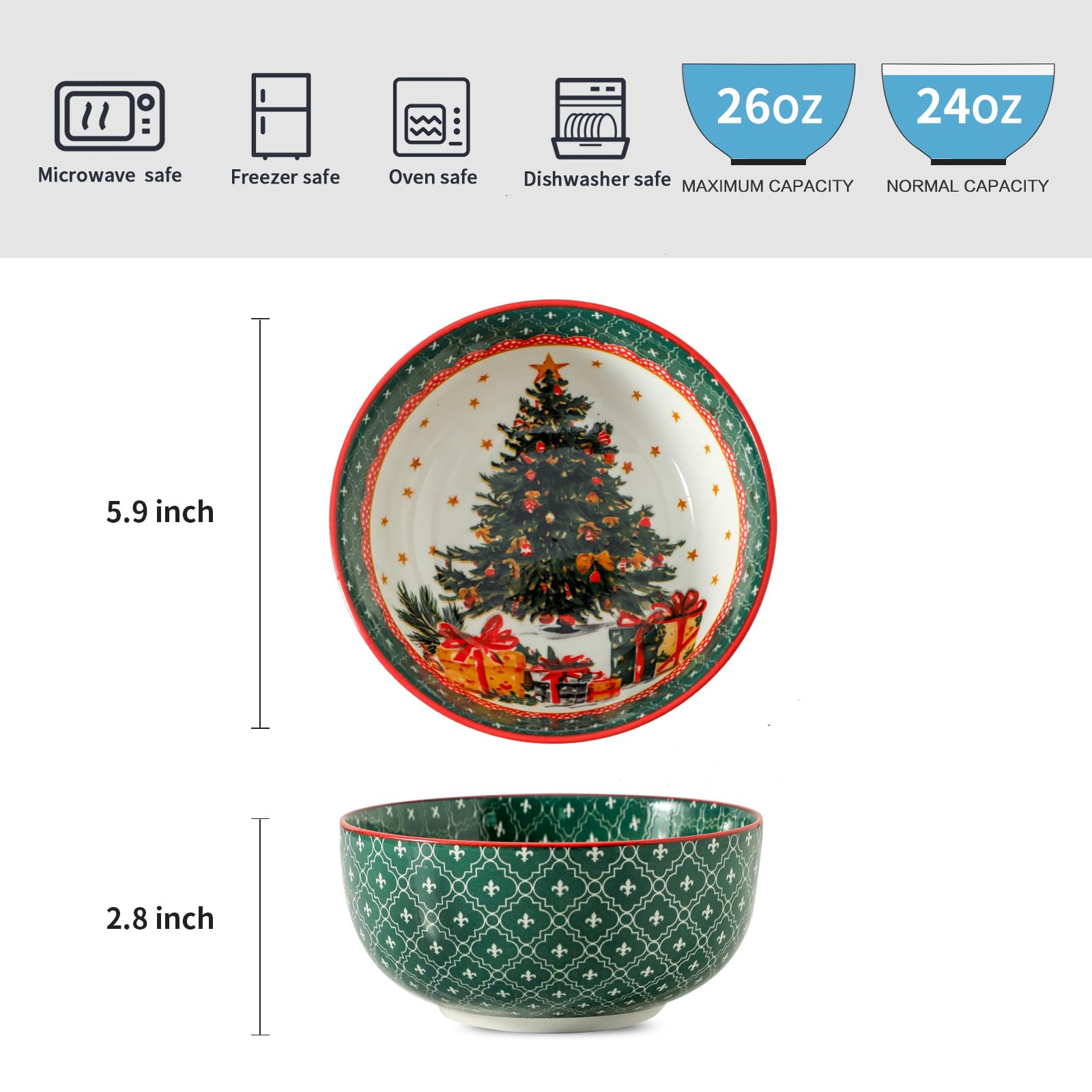 Glowworm bowls featuring tree motif, ideal for holiday cereals and soups