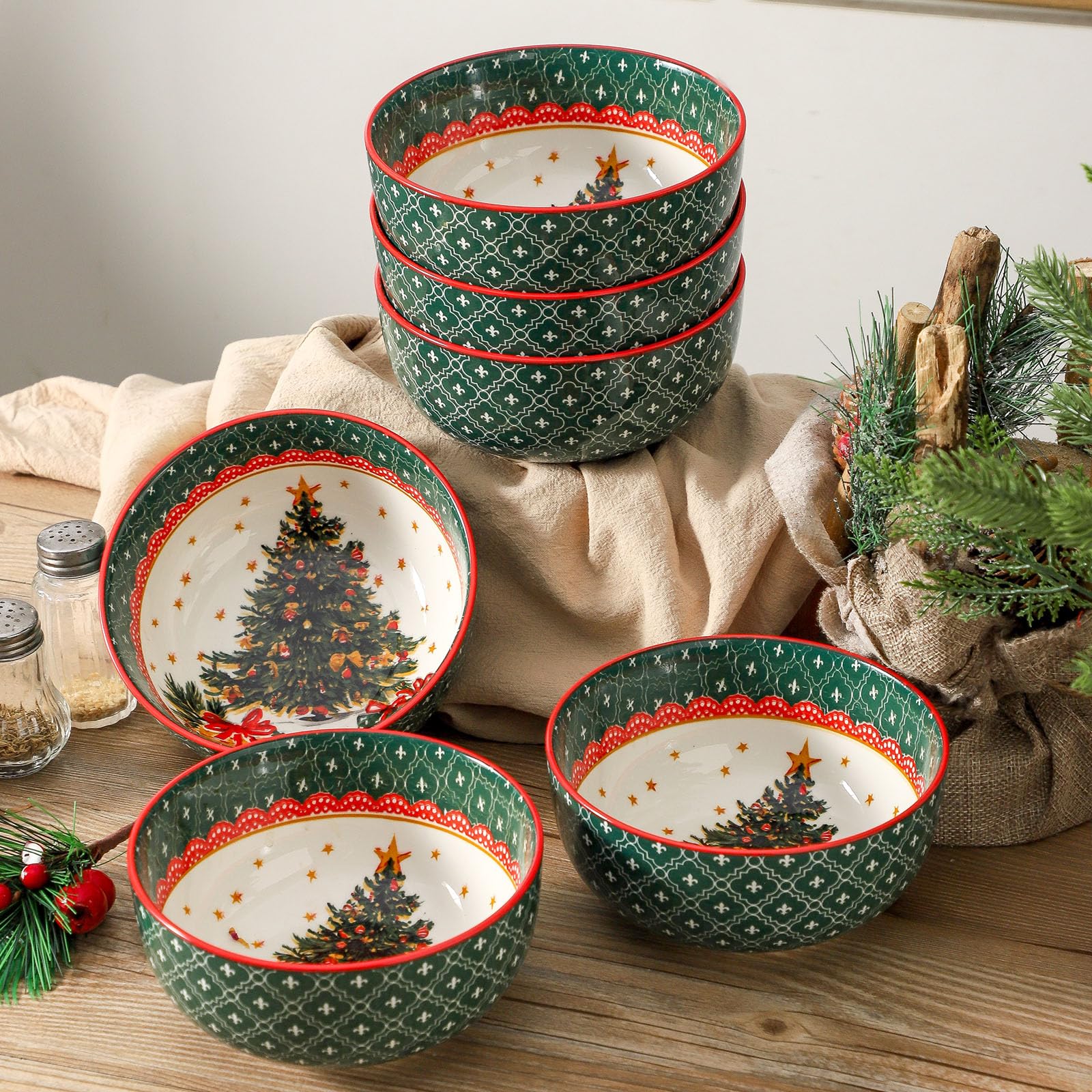 Glowworm ceramic bowls, dishwasher-safe and microwave-safe for holiday use