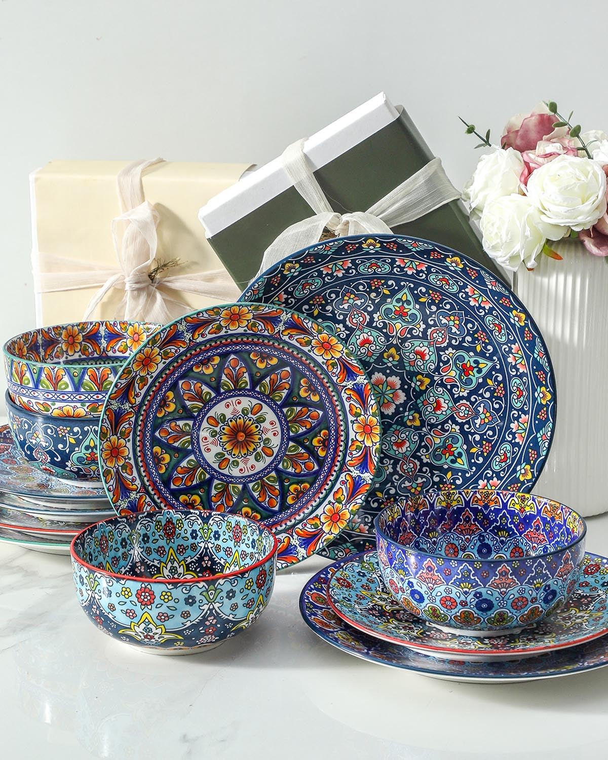 Glowworm six-piece boho dinner plates set makes a great gift and decor