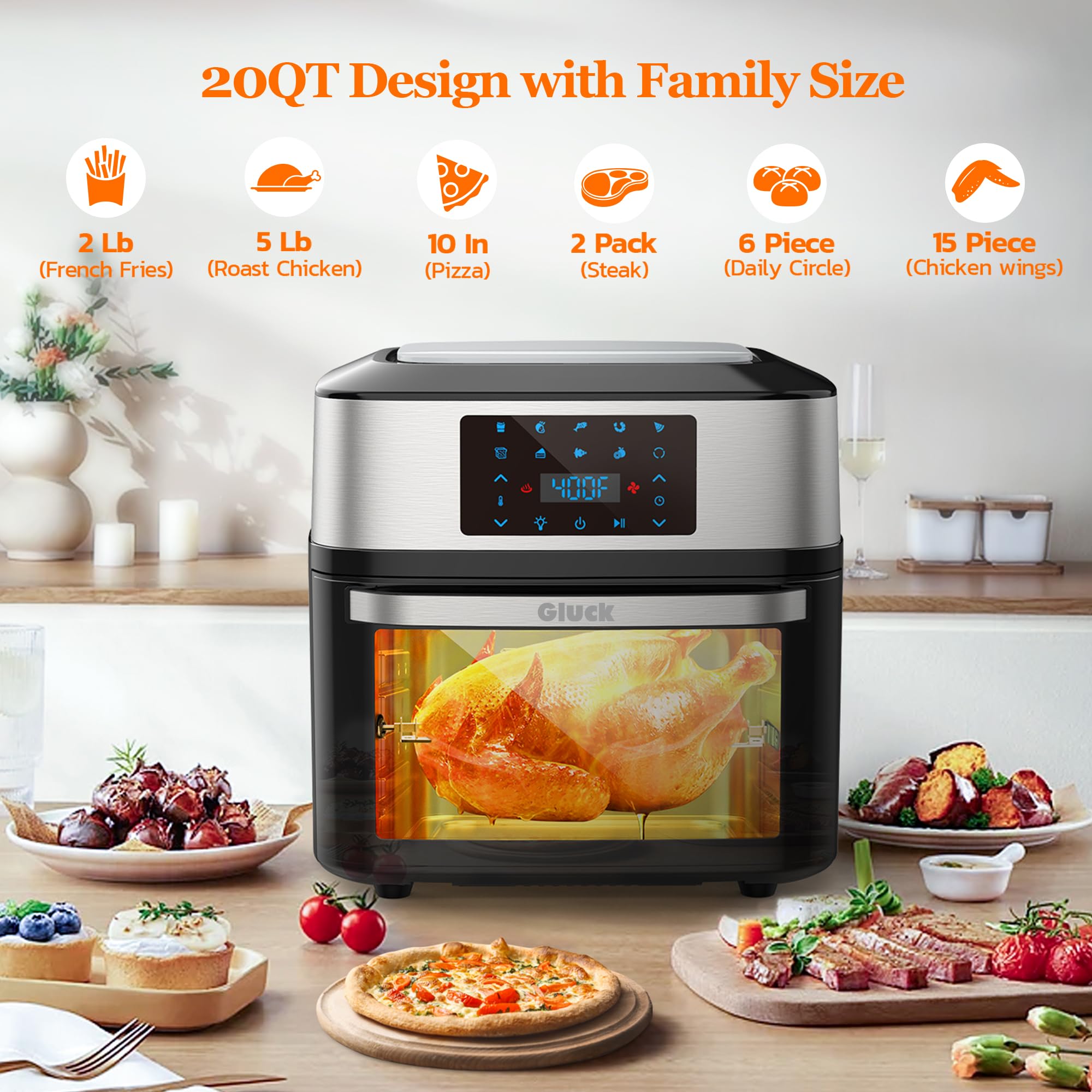 Gluck Air Fryer Oven dehydrating racks for healthy snacks
