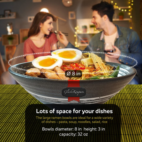 GlucksKompass ramen bowl features an 8-inch diameter for generous servings.