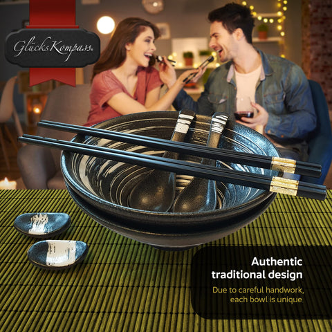 GlucksKompass ceramic ramen spoons pair beautifully with the bowls for a coordinated dining set.