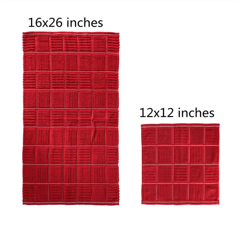Glynniss red dishcloths folded, ready for quick wipe-downs and counter cleanup.