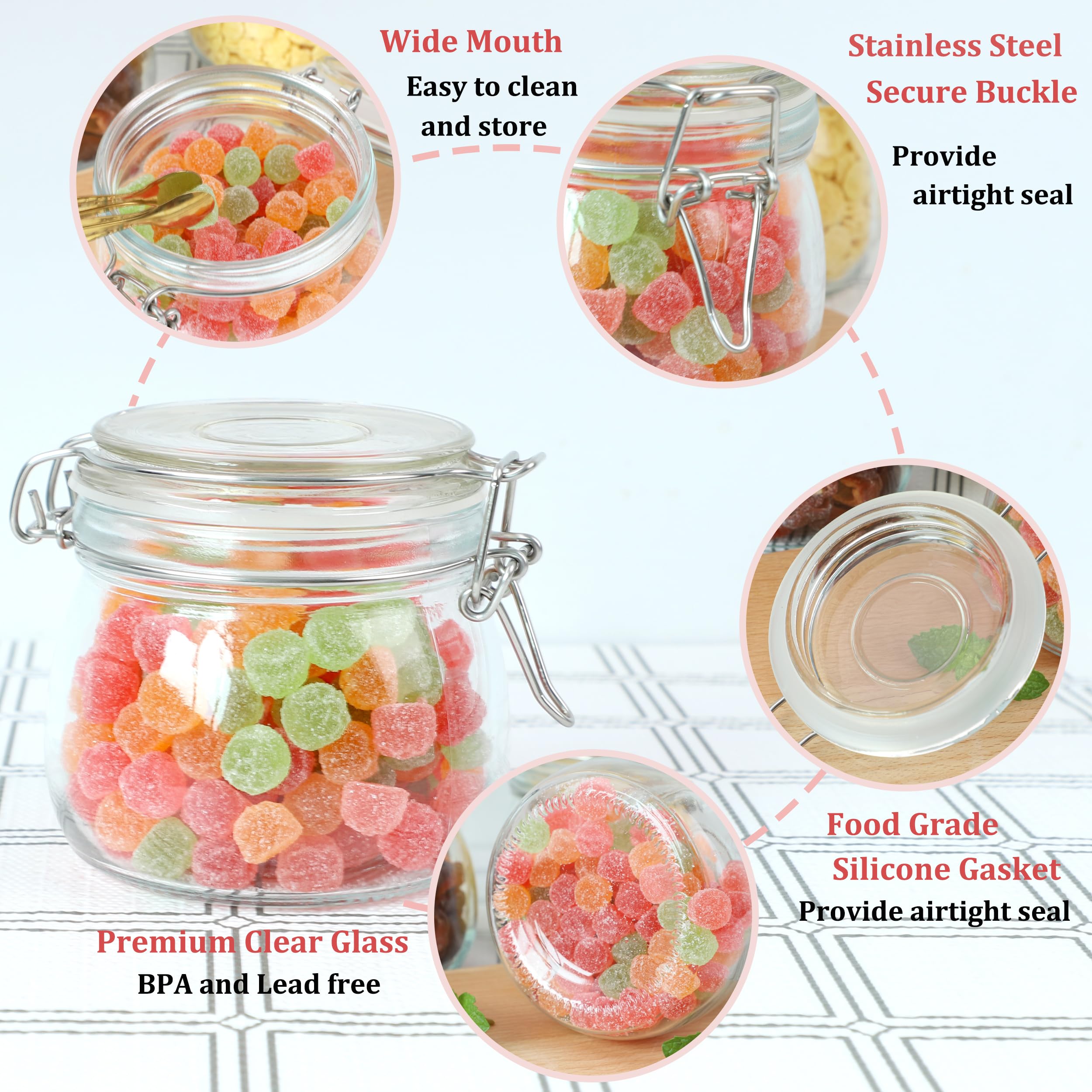GMAEURL glass jar with airtight silicone-seal lid preserves freshness.