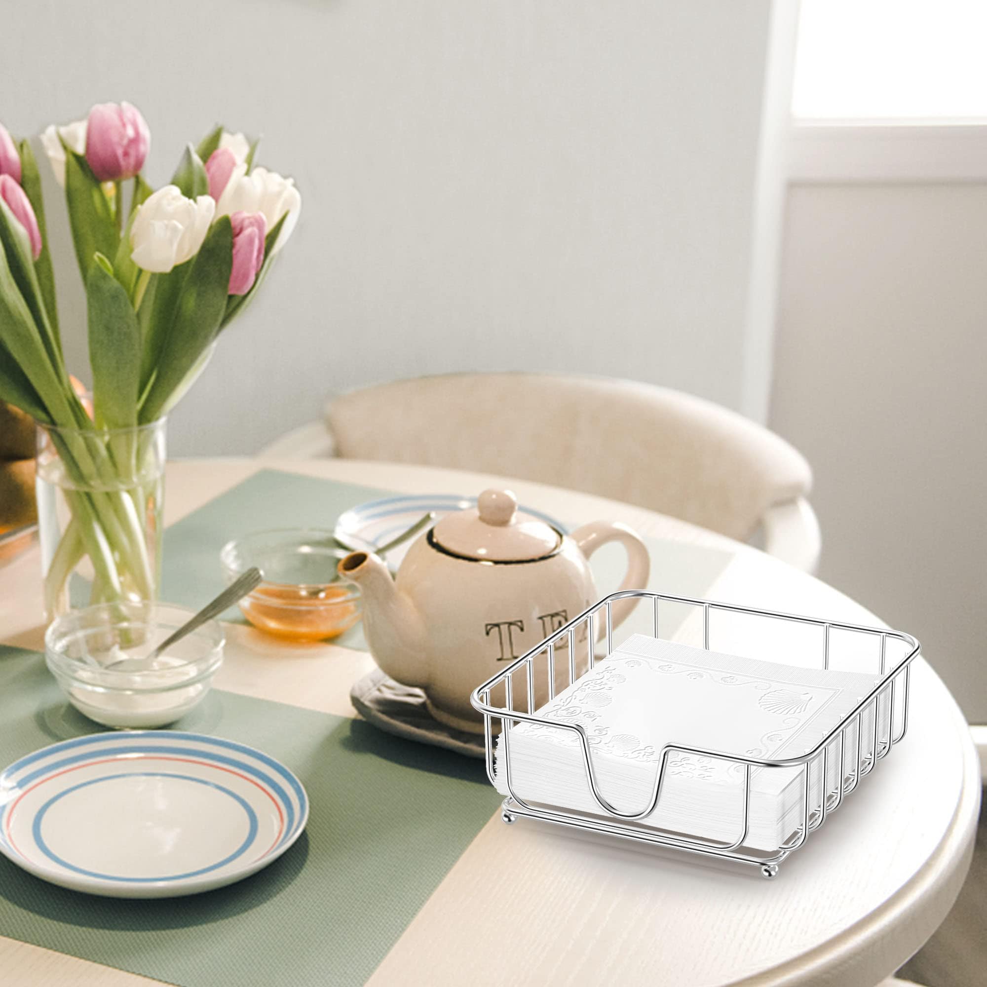 GMFINE napkin holder interior measures 6.9 in by 6.9 in for standard napkins.