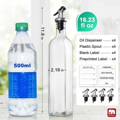 GMISUN glass oil dispenser set 4-pack organized on the counter