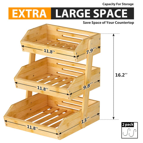 Gmtsl bamboo fruit basket on kitchen counter showcases large storage capacity.