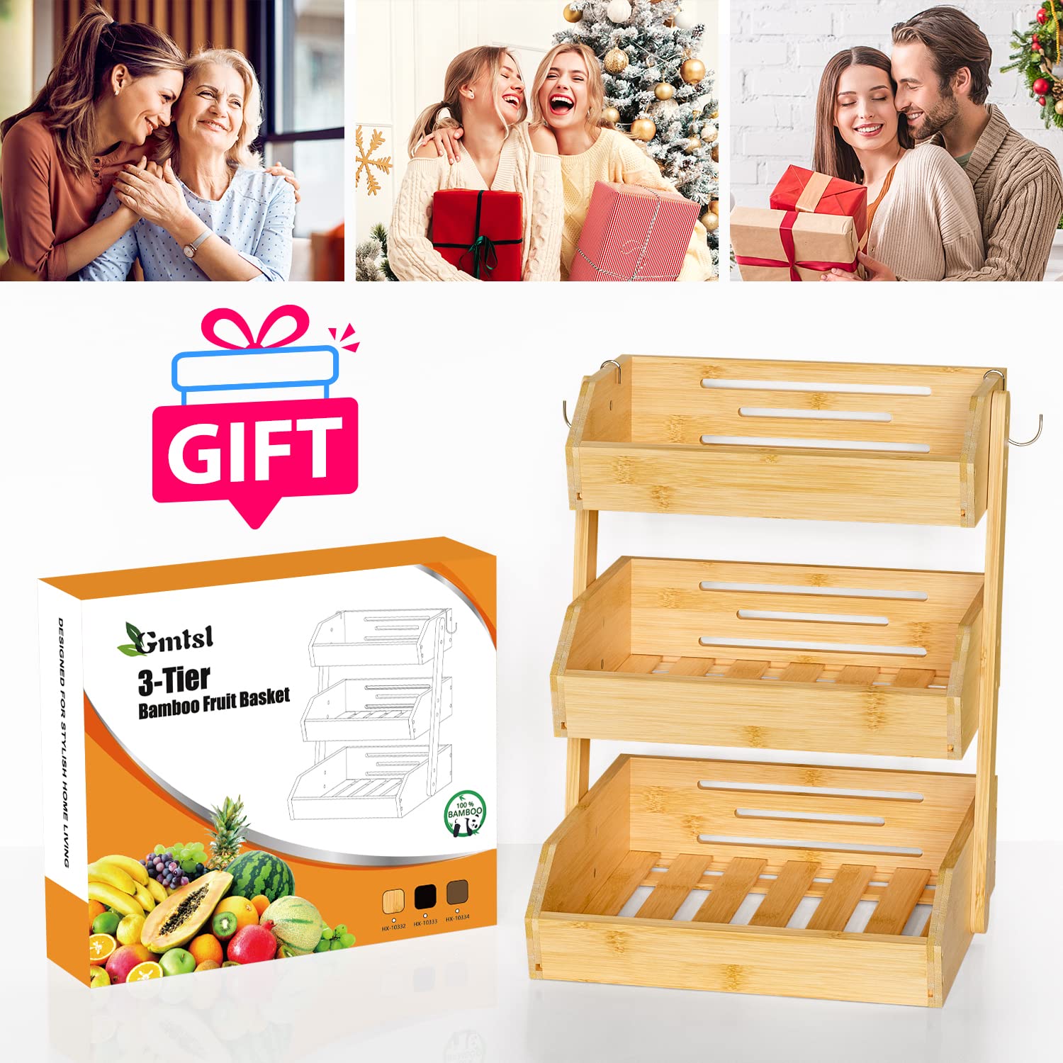 Gmtsl fruit basket with non-slip pads protects countertops.