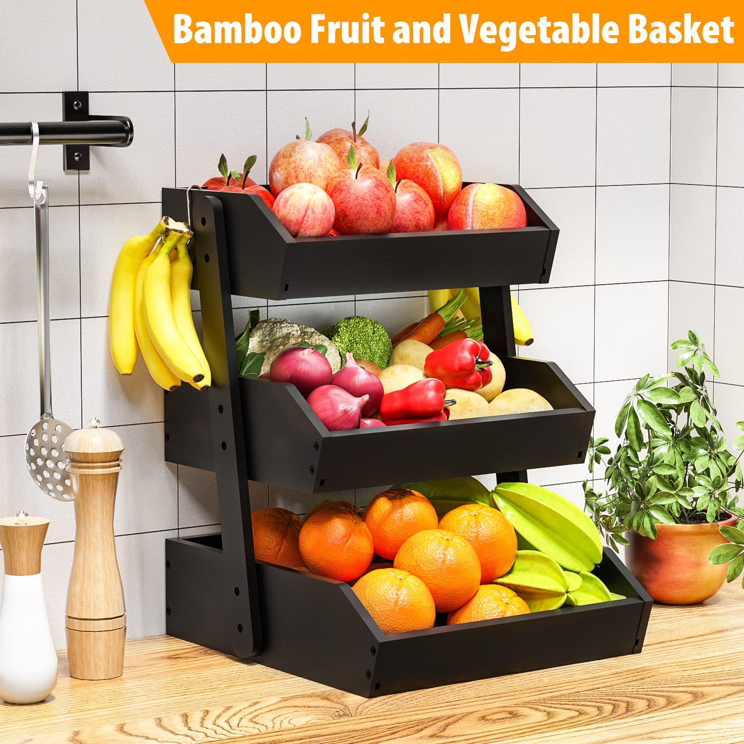 Gmtsl easy-assembly bamboo fruit basket simplifies setup and daily use
