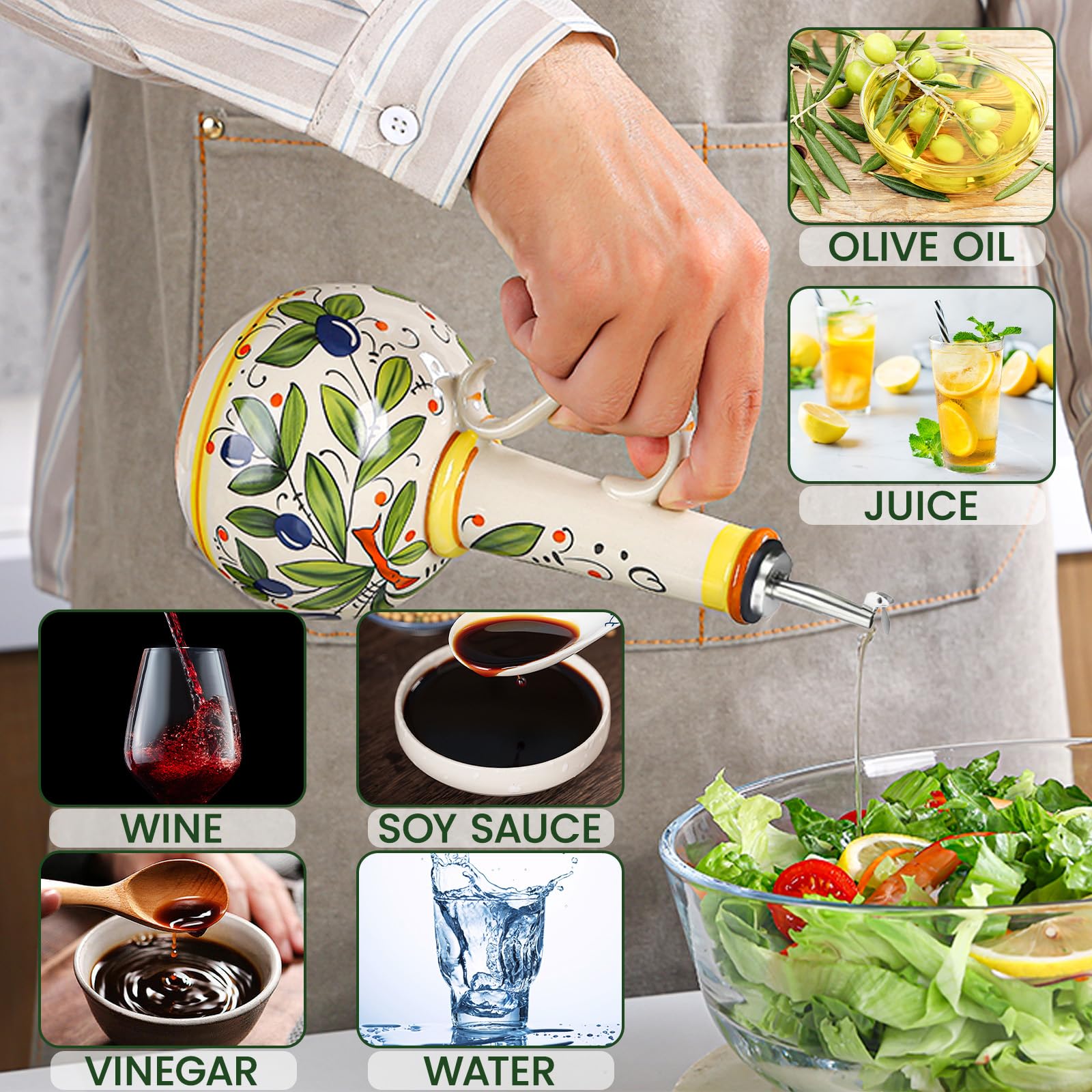 Gnlnkn ceramic olive oil dispenser with durable glaze resists heat and seepage