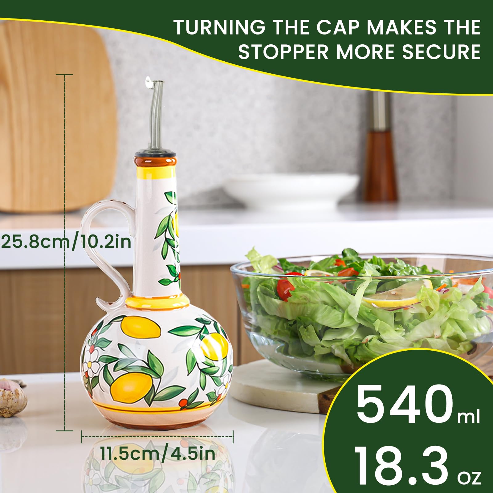 Gnlnkn non-drip spout ensures controlled drizzle for dressings and oil use.