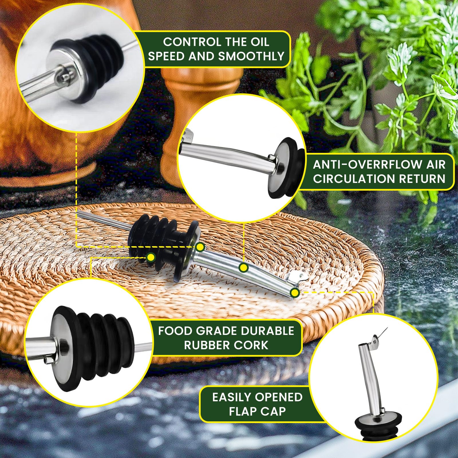 Gnlnkn olive oil dispenser with self-closing spout for mess-free pours