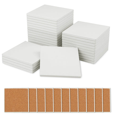 GNIEMCKIN blank ceramic coaster 4x4 with cork backing for surface protection