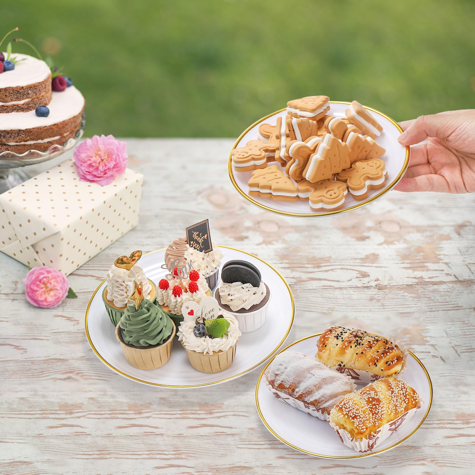 Goaste 3 Pack Tiered Cupcake Stand ideal for weddings and parties showcasing treats beautifully