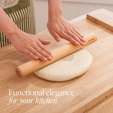 GOBAM Wood Rolling Pin in beech wood for durable, odor-free dough prep.