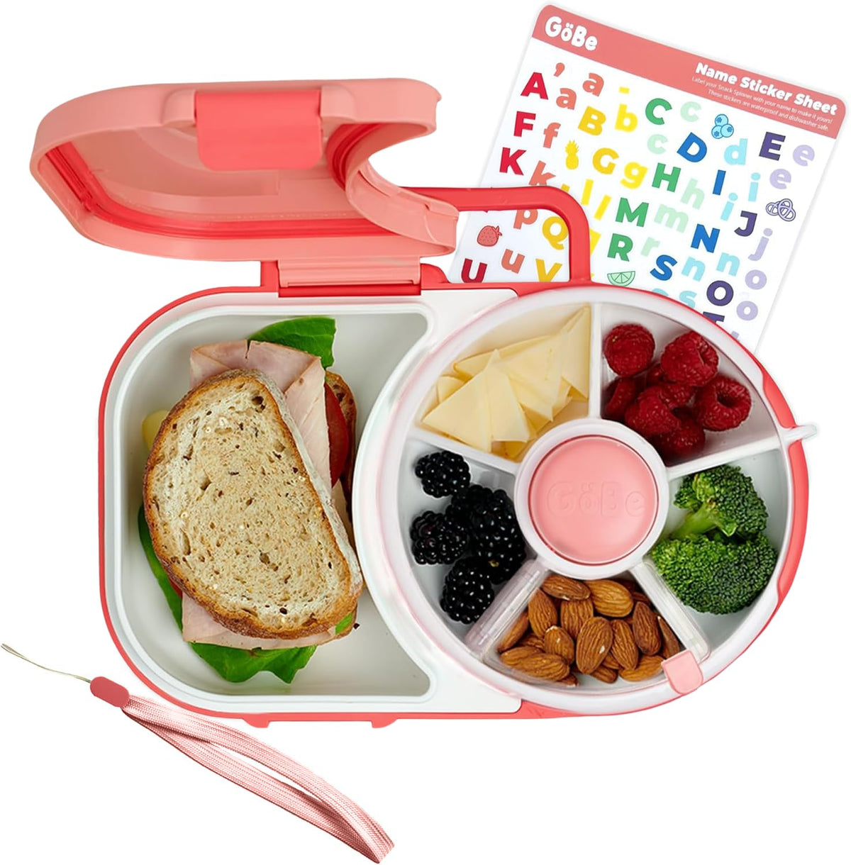 GoBe Kids Lunchbox with detachable snack spinner for organized lunches.