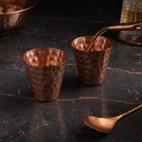 GoCraft copper shot glasses on bar setup ready for tequila and vodka