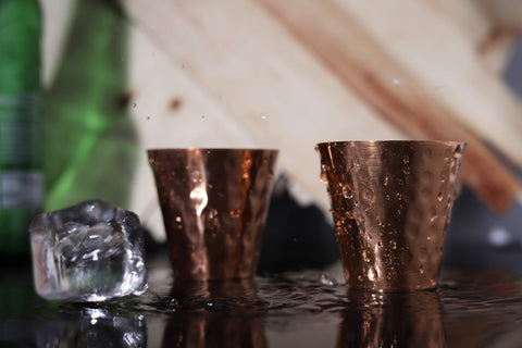 GoCraft hammered copper shot glasses stacked for easy storage and stylish entertaining
