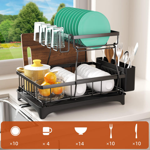 Godboat dish rack auto-drain outlet directs water away from counter