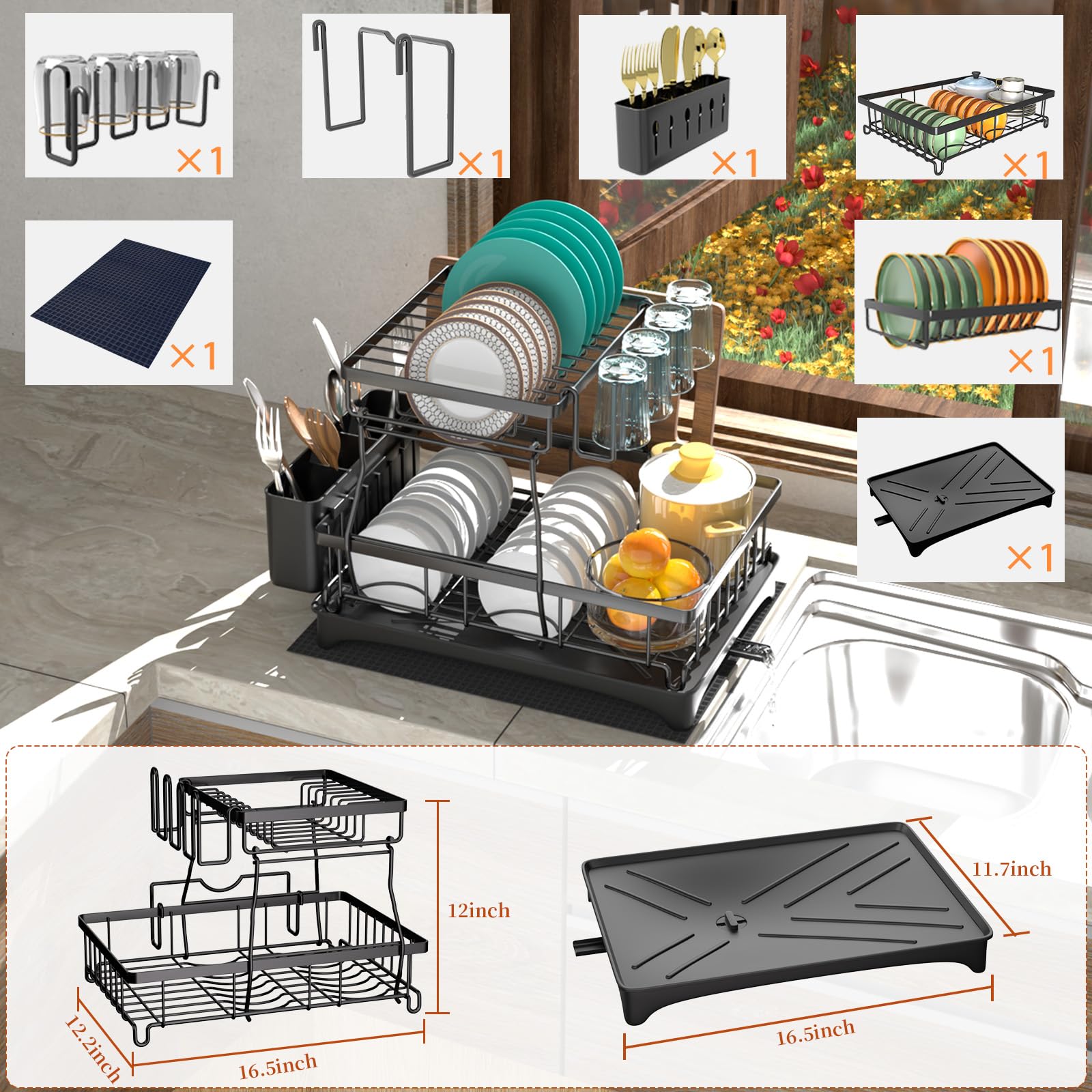 Godboat rack with cup, knife, and utensil holders for drying