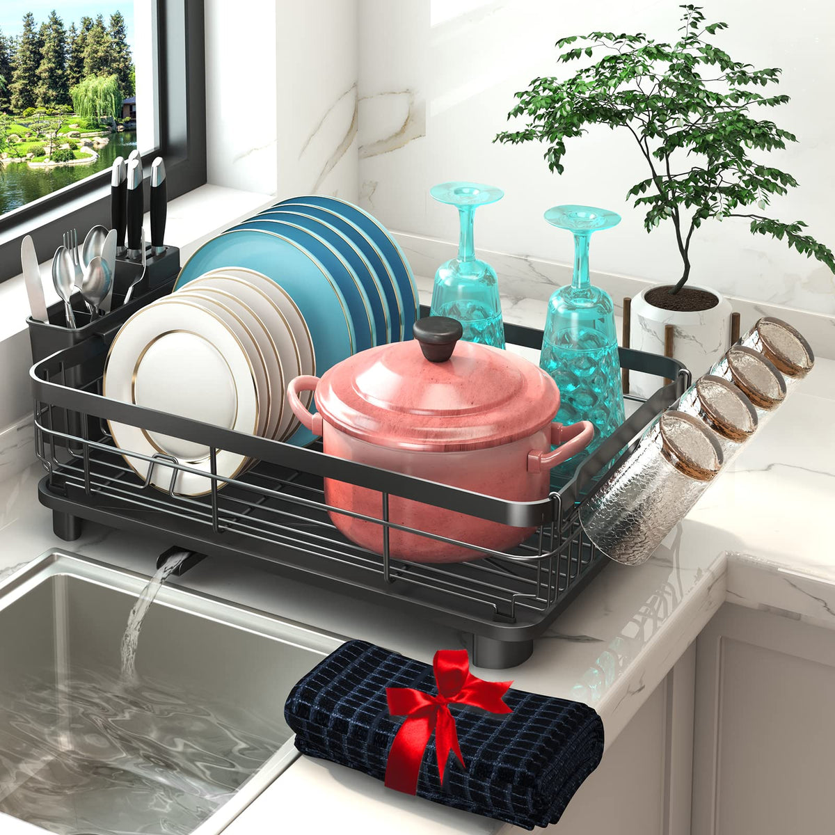 Godboat dish rack top cup holder keeps cups organized and dry