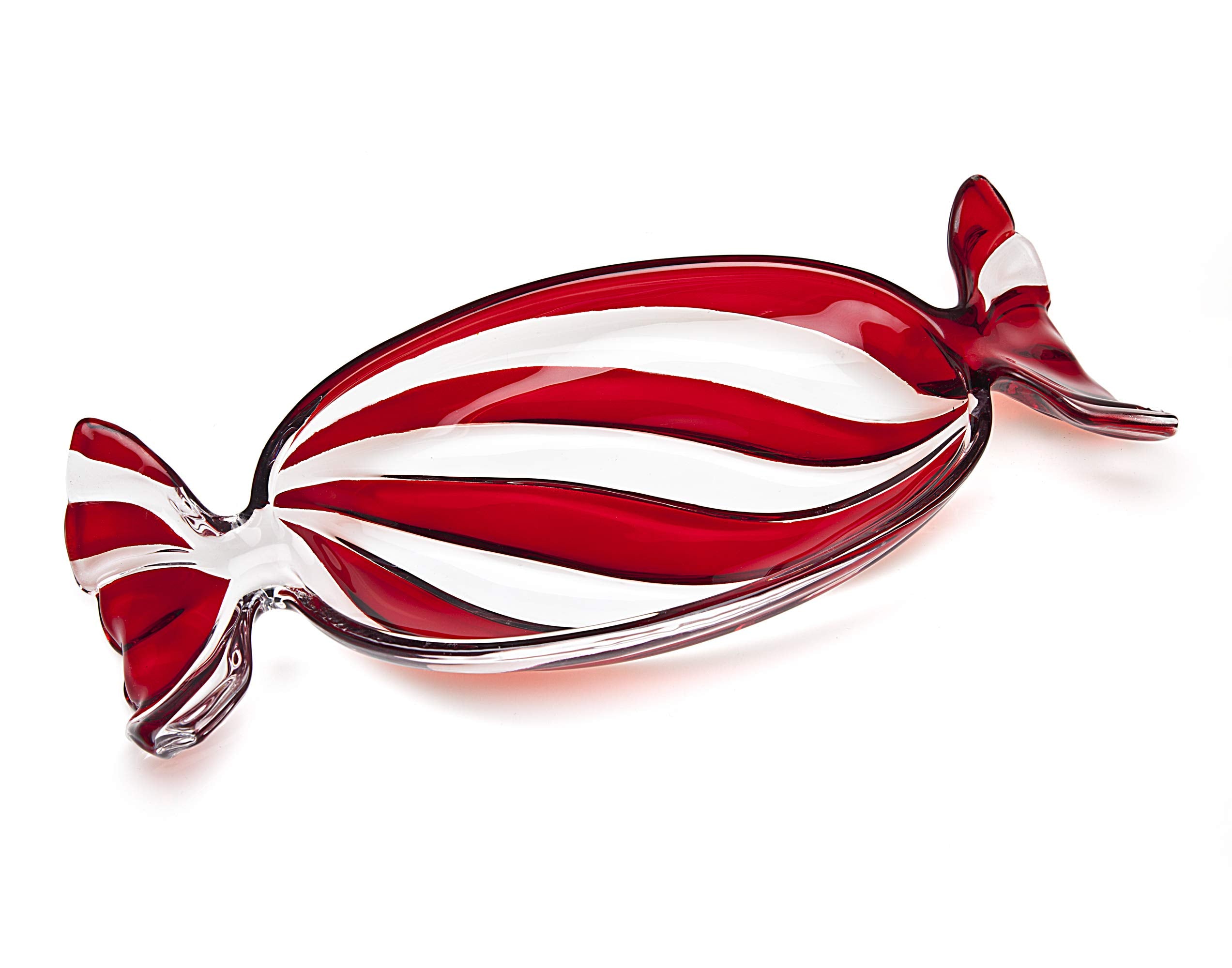 Godinger candy tray in red crystal elevates holiday table candy presentation with festive charm.