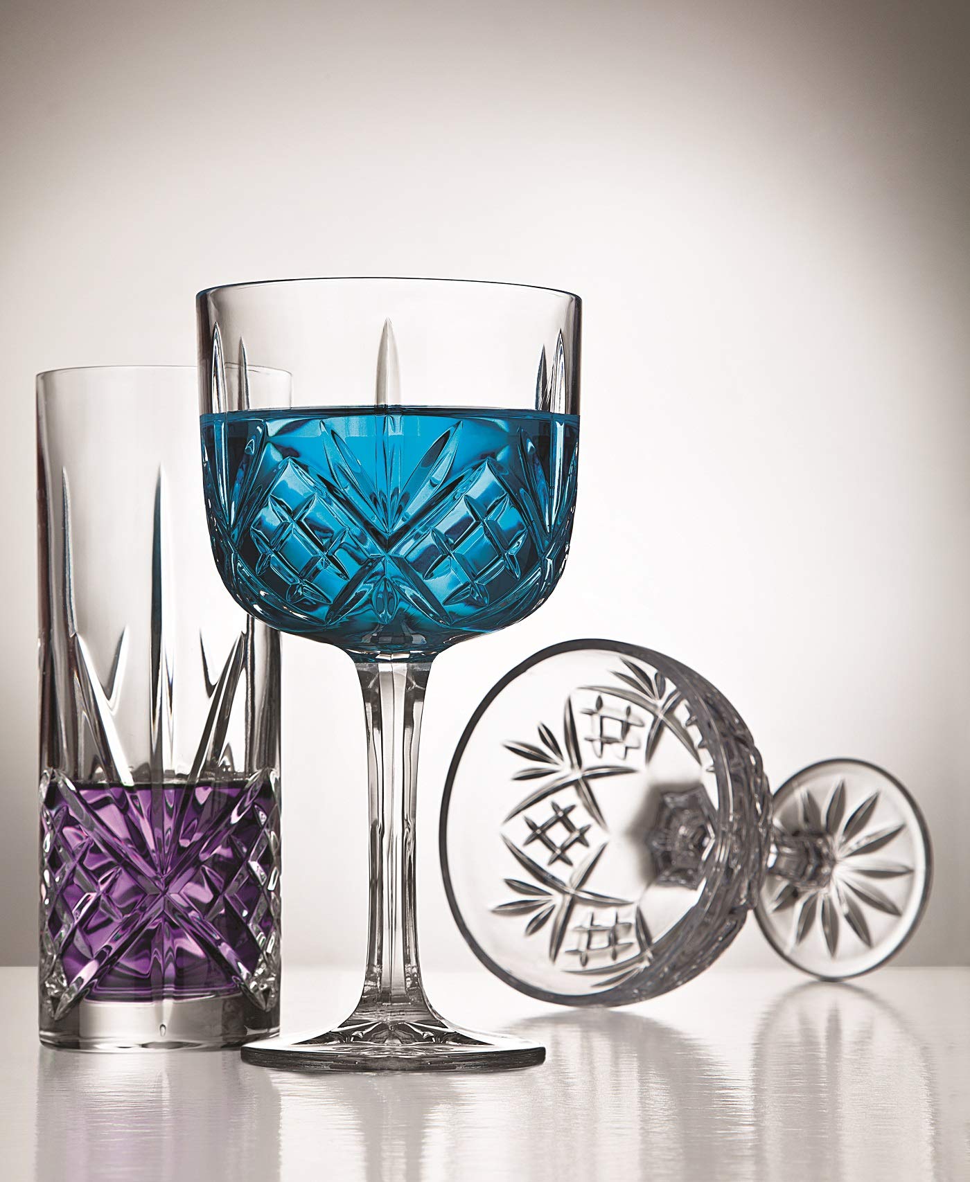 Godinger Dublin Crystal champagne glasses arranged on a serving display