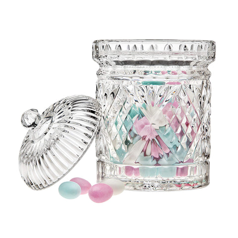 Godinger Dublin crystal storage canister keeps sweets organized attractively.