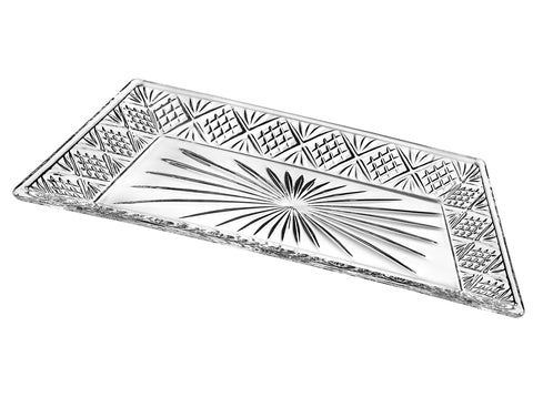 Godinger Dublin crystal tray top view, ideal for bread service and elegant table display.