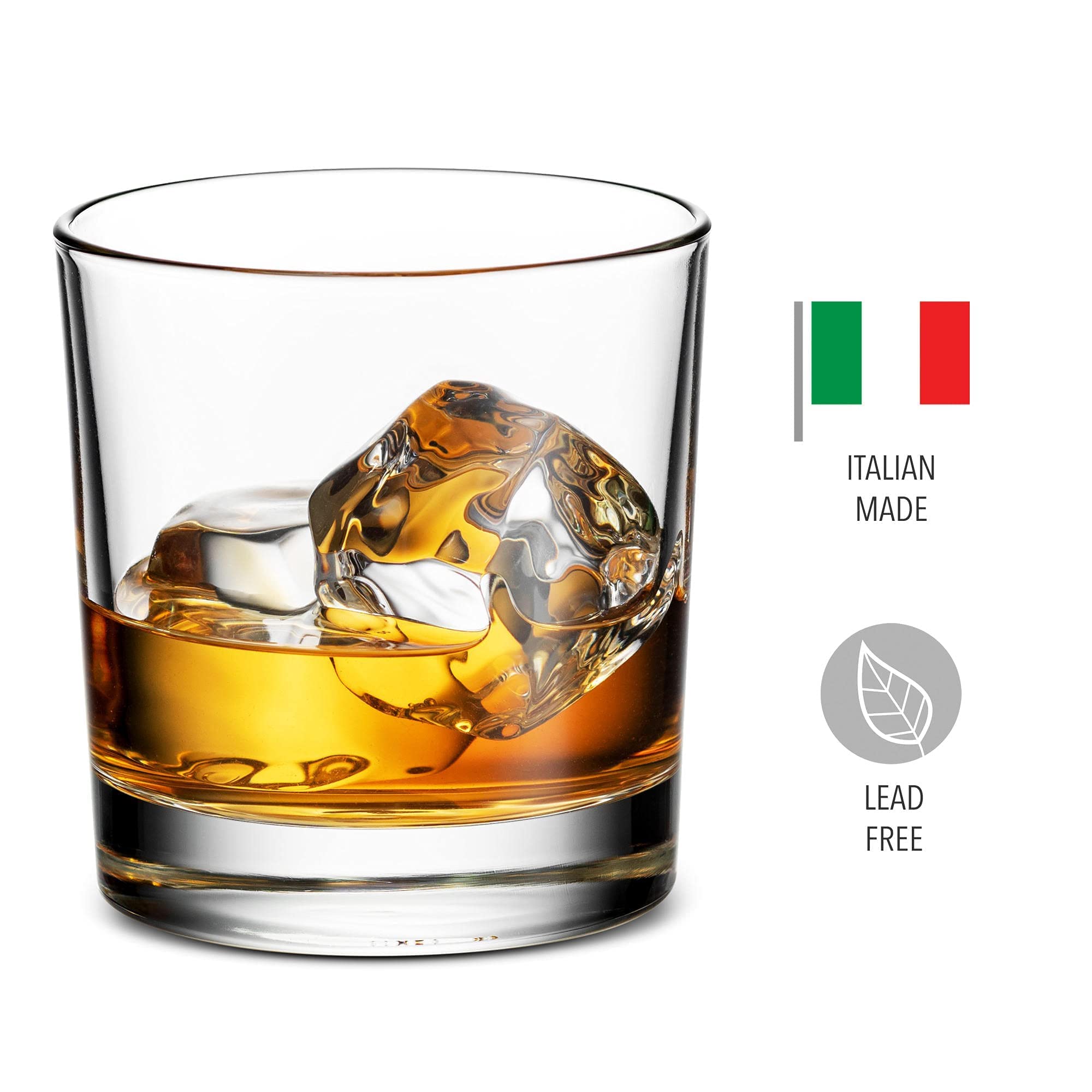 Godinger glasses set, Italian craftsmanship with a sleek old fashioned profile.