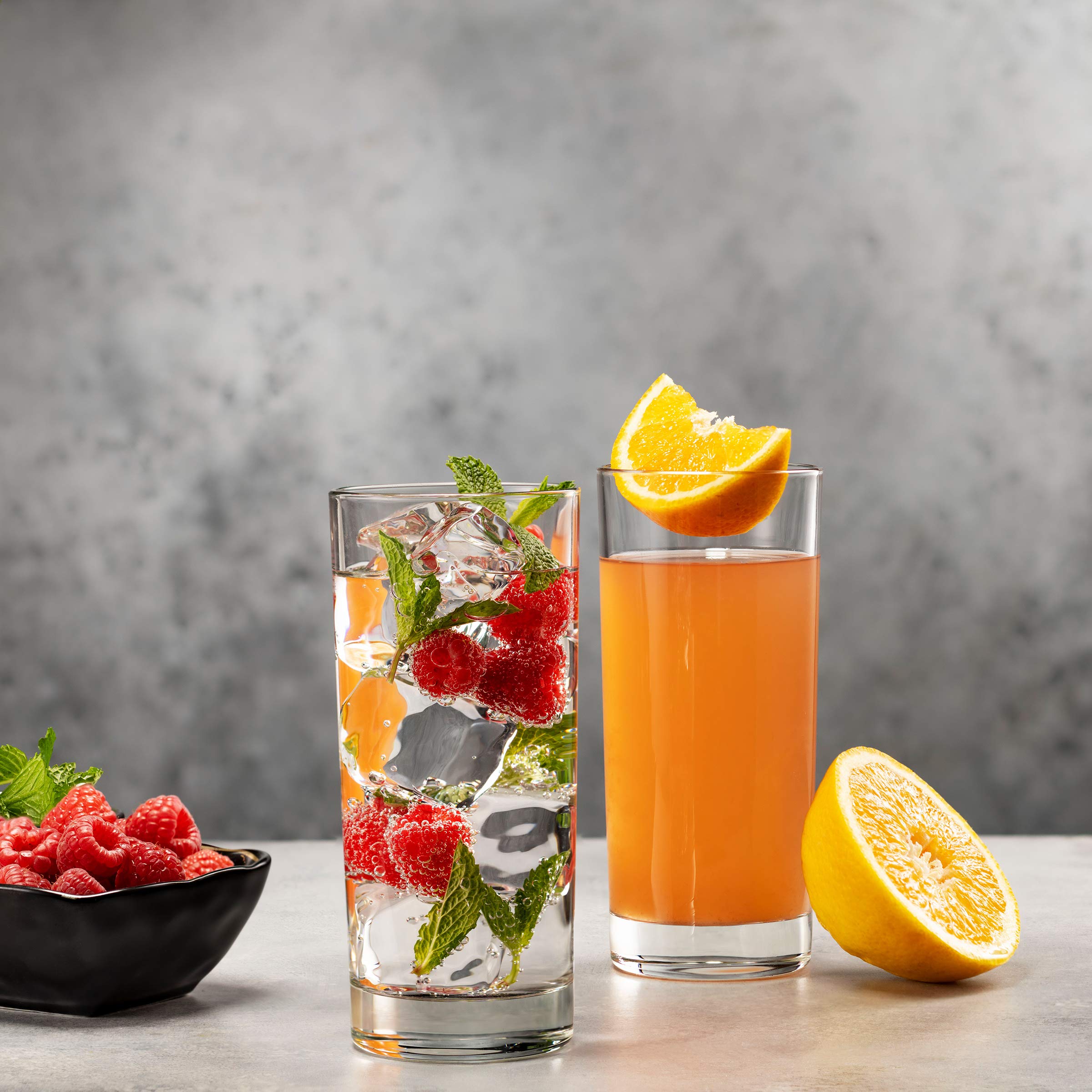 Godinger highball glass lead-free and dishwasher-safe for easy care.
