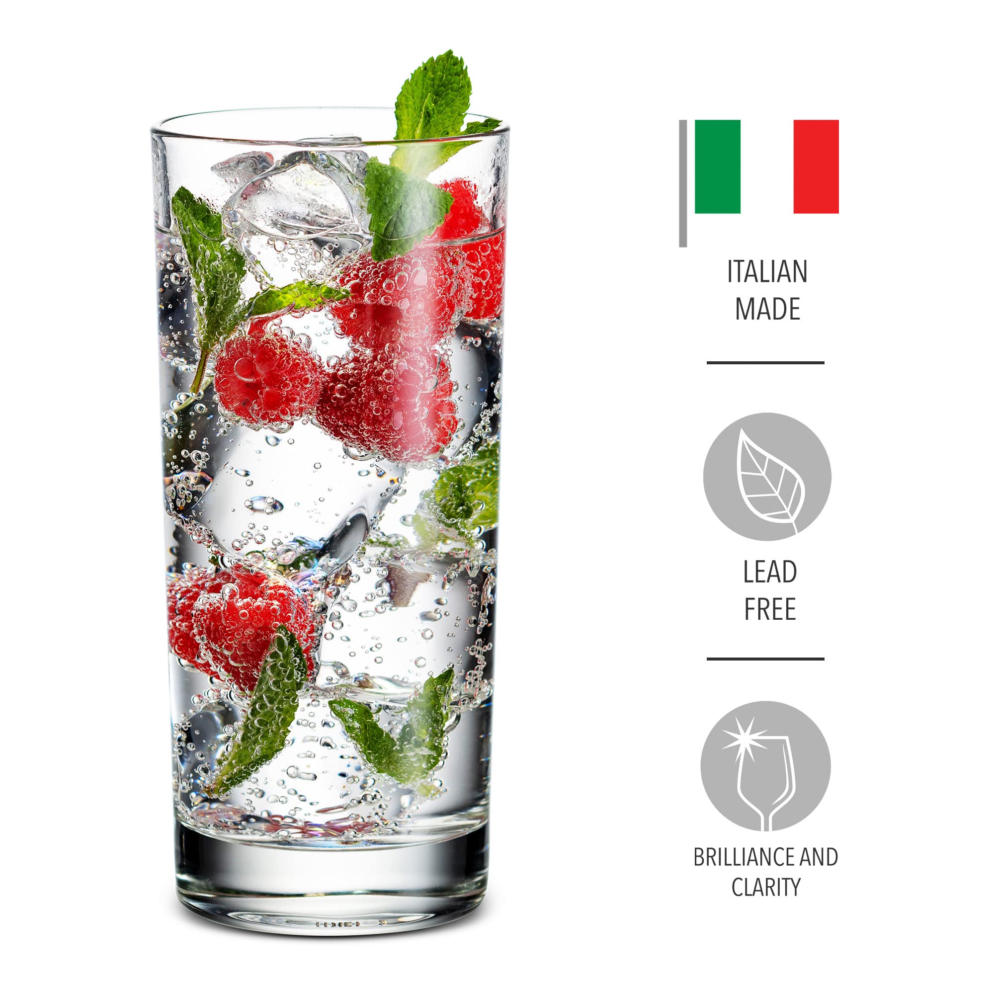 Godinger highball glass with thick base for added stability.