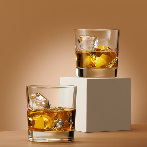 Godinger old fashioned glasses, hand-finished edges, enhancing aroma and texture.