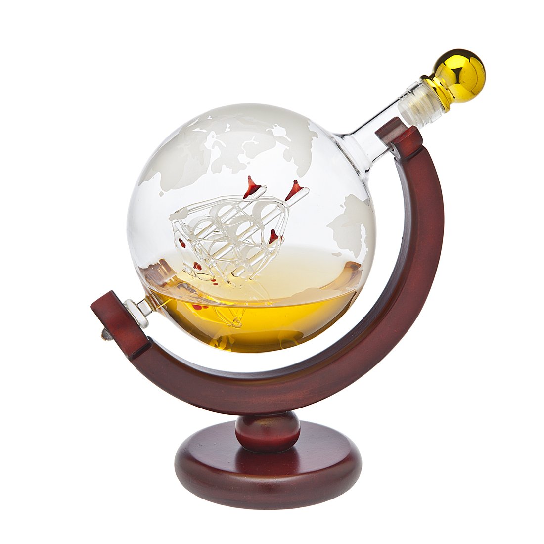 Godinger Whiskey Decanter Globe with etched globe design enhances home bar display