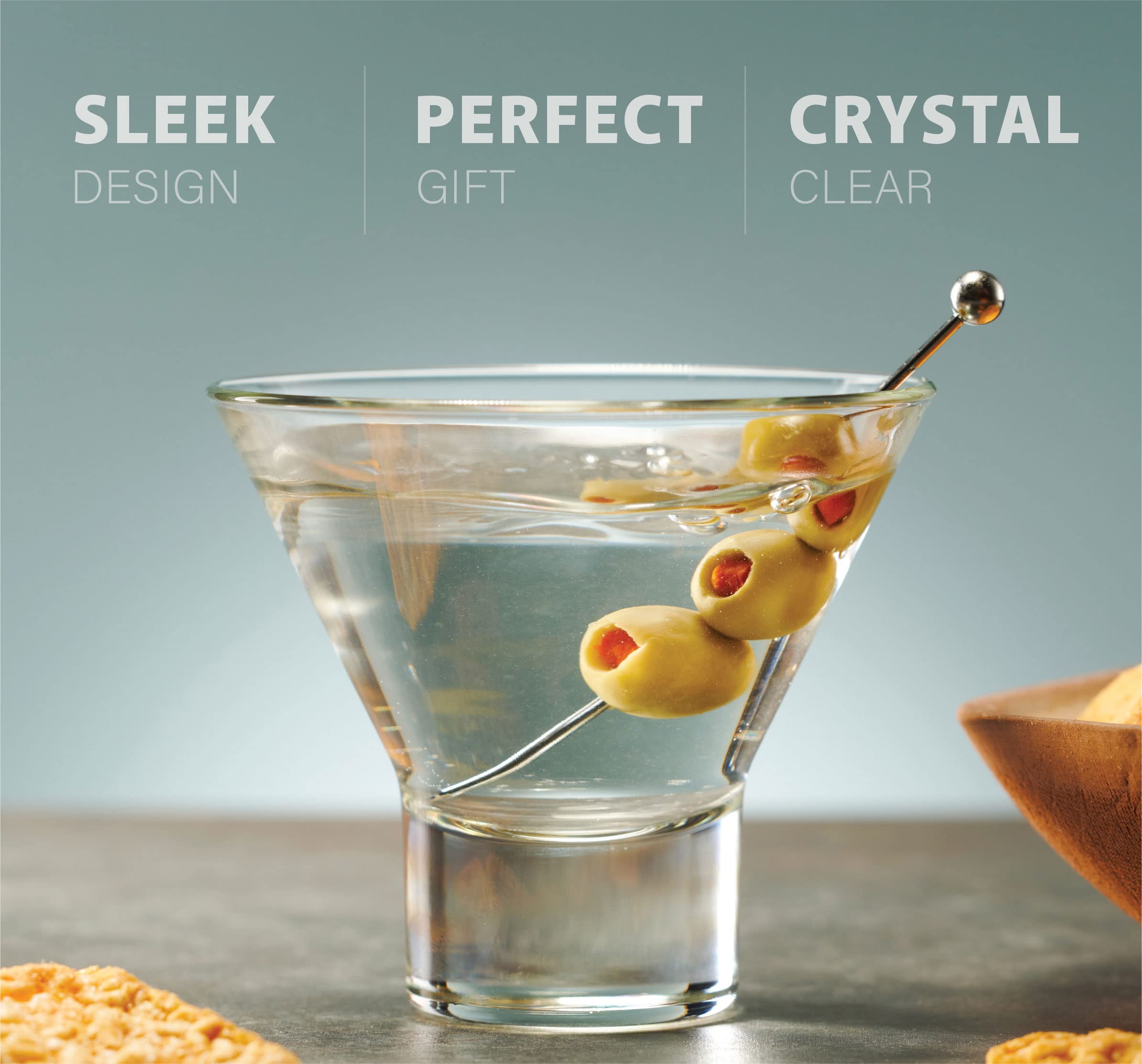 Godinger wide-grip martini glass offers comfortable handling.